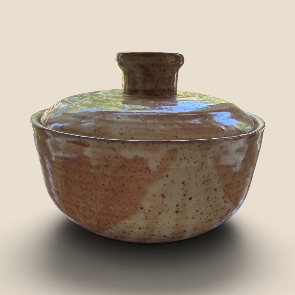 Vintage Studio Pottery Lidded Casserole Bowl Hand Thrown Stoneware Dish Handmade